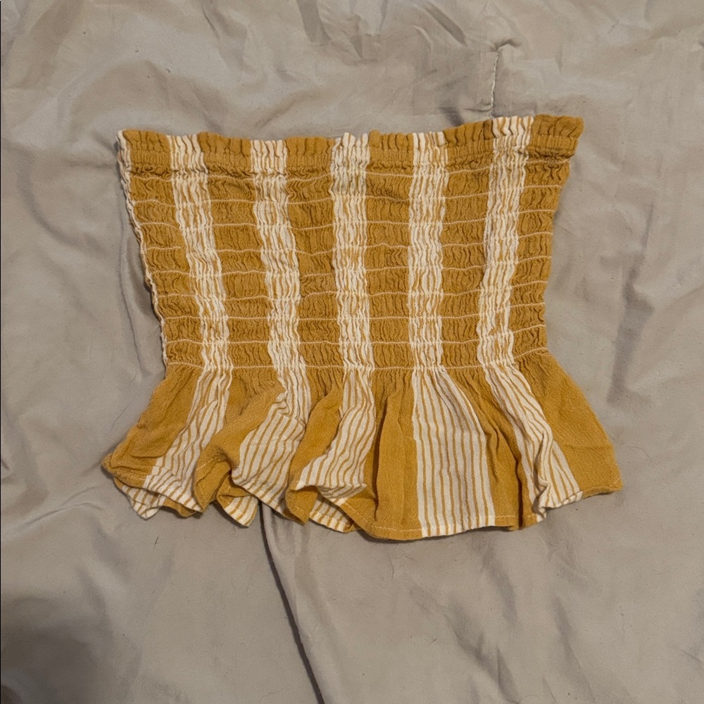 American Eagle Outfitters Yellow and White Smocked Tube Top